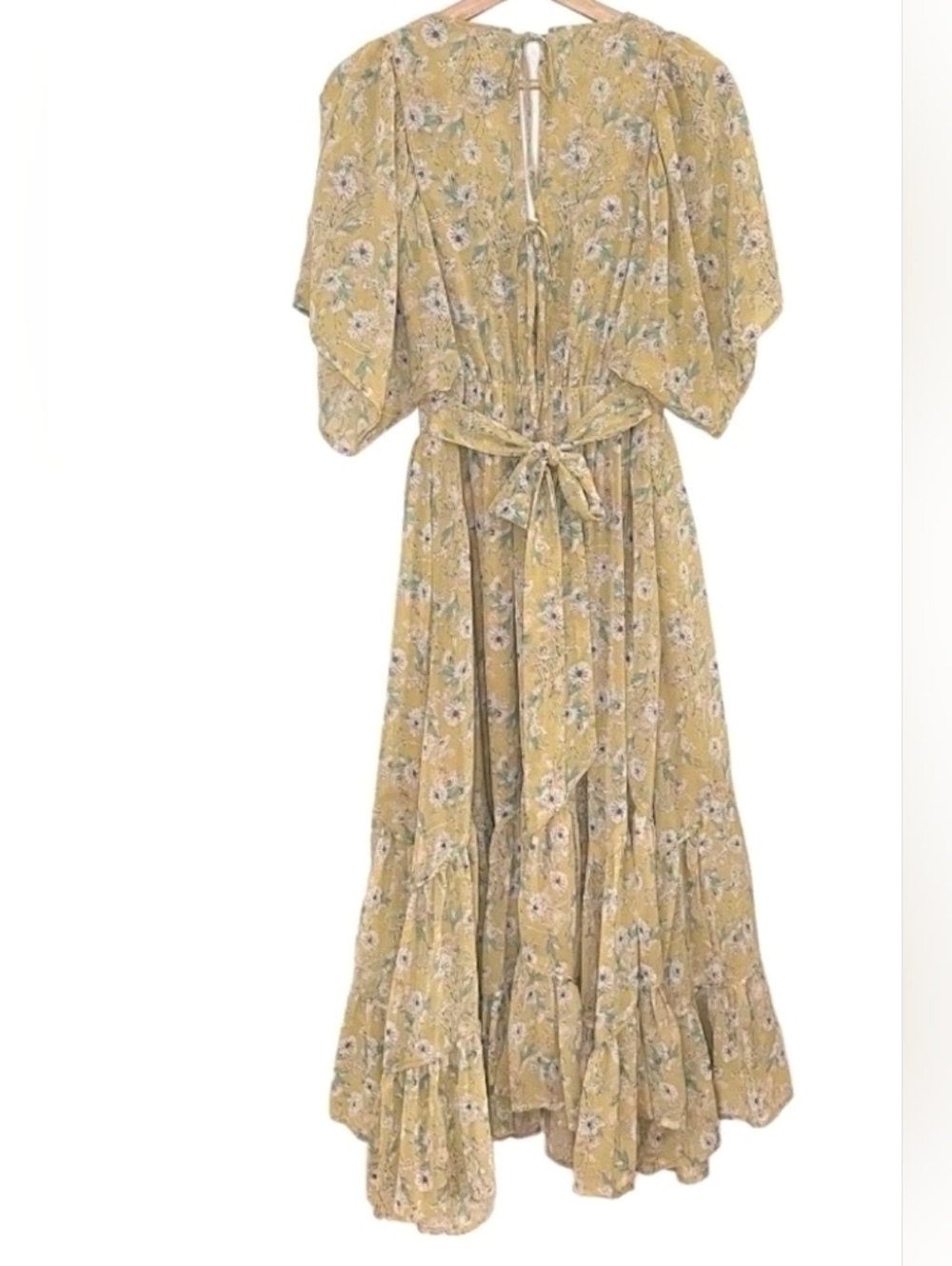 Storia Beige Floral Maxi Dress with V-Neck - Picture 3 of 6